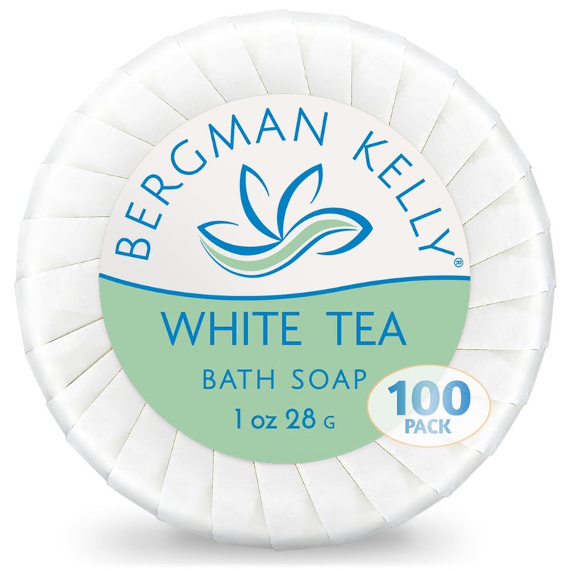 BERGMAN KELLY - Hotel Soap Bars - White Tea, 1 oz, 100 PK - Travel Size Luxury Bulk Amenities Bar Soap - Mini Individually Wrapped Round Soap - Small Toiletries for Airbnb, Motel, Guest Bathroom